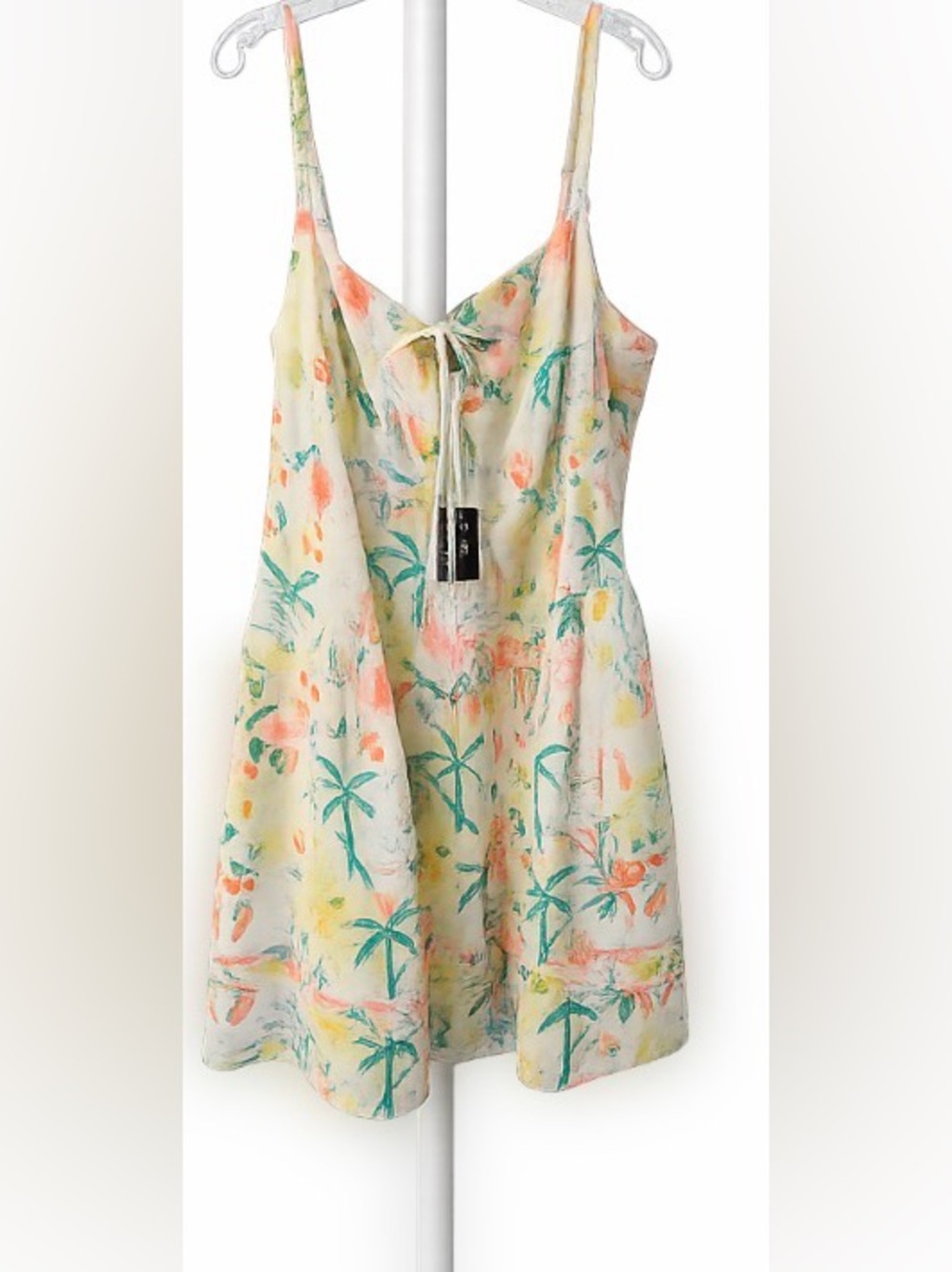 Womens Tropical Print Sundress with Tassel Tie